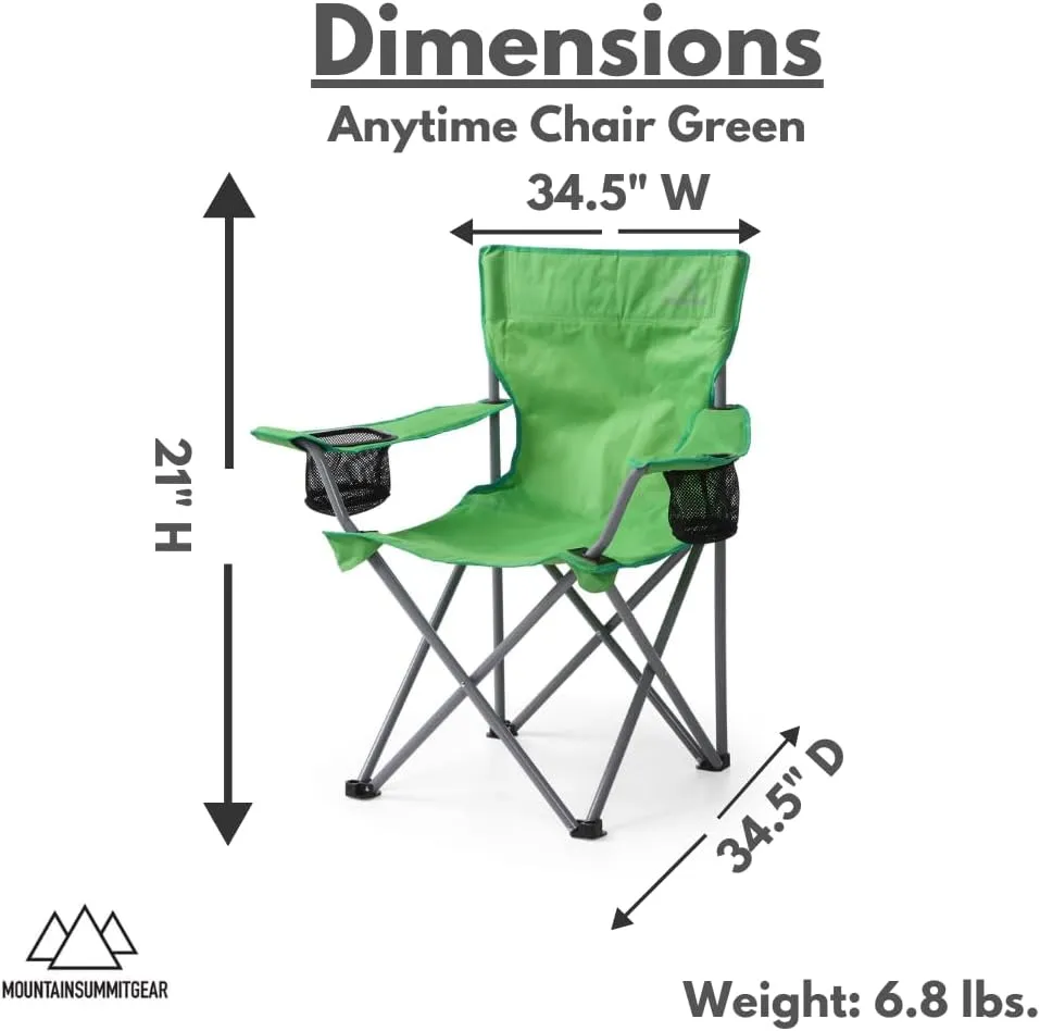 Anytime Chair for Camping, Sports, and The Outdoors w/Carry Bag, Camping Chairs for Adults, Folding Chair for Outside, (by Caddis Sports)