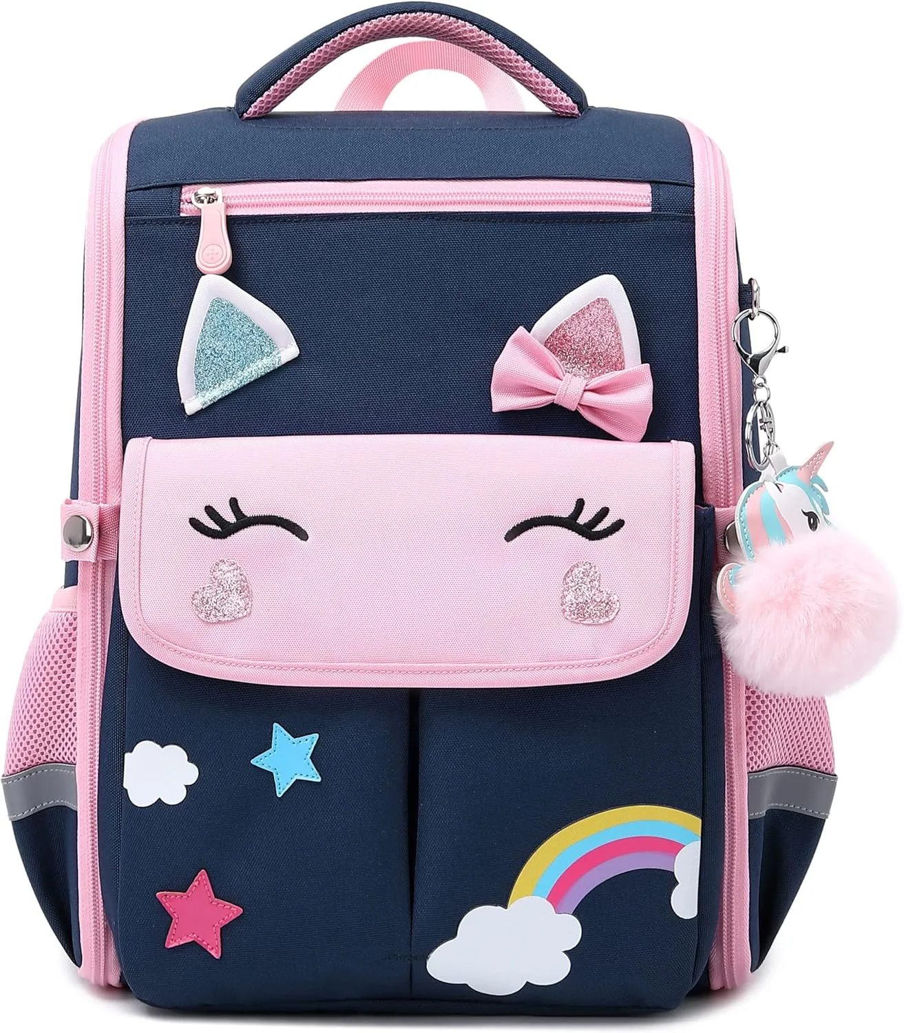 AO ALI VICTORY Unicorn Backpack for Girls with Lunch Box Set Kawaii Kids Toddler Bookbags Cute Kindergarten Preschool Elementary School Bag (Small, Blue Backpack Lunch bag  Pencil Case)