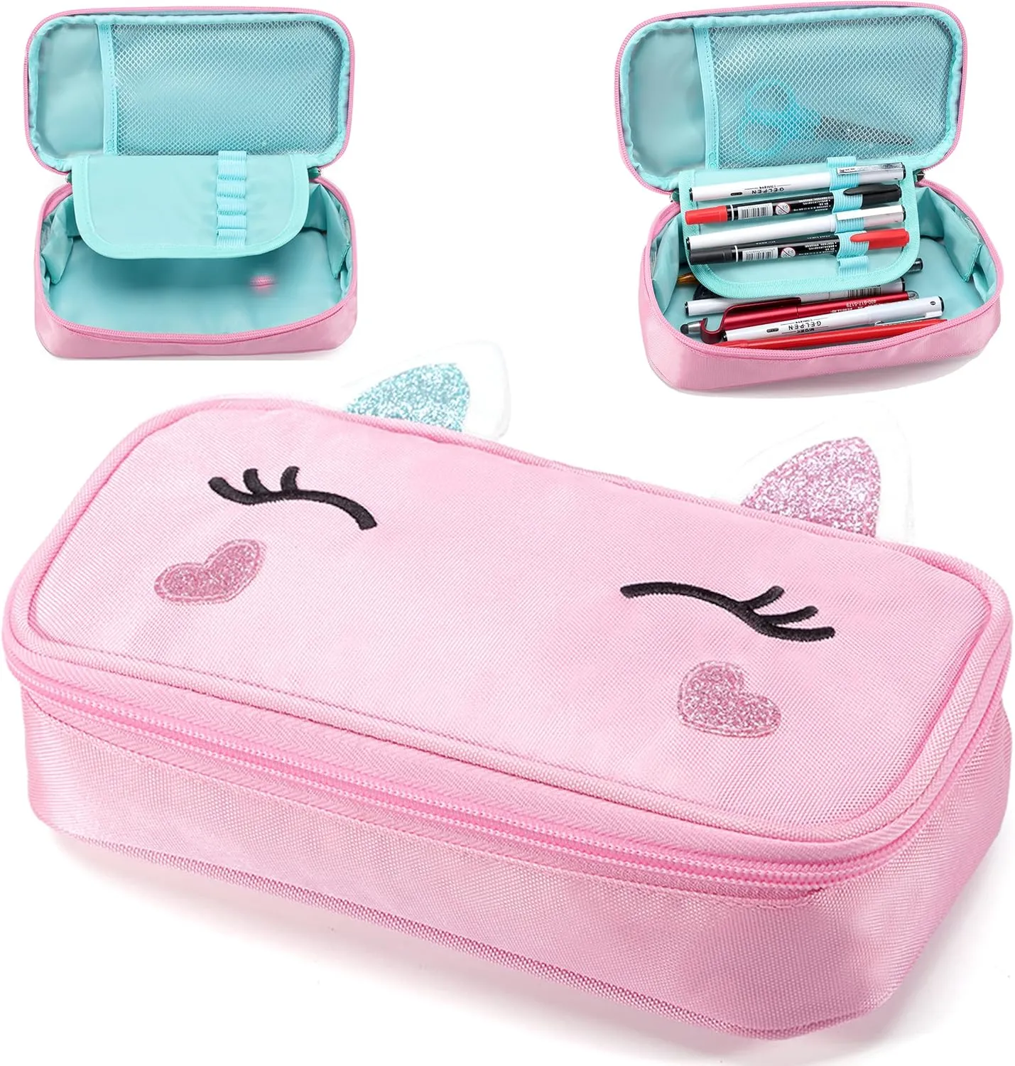 AO ALI VICTORY Unicorn Backpack for Girls with Lunch Box Set Kawaii Kids Toddler Bookbags Cute Kindergarten Preschool Elementary School Bag (Small, Blue Backpack Lunch bag  Pencil Case)