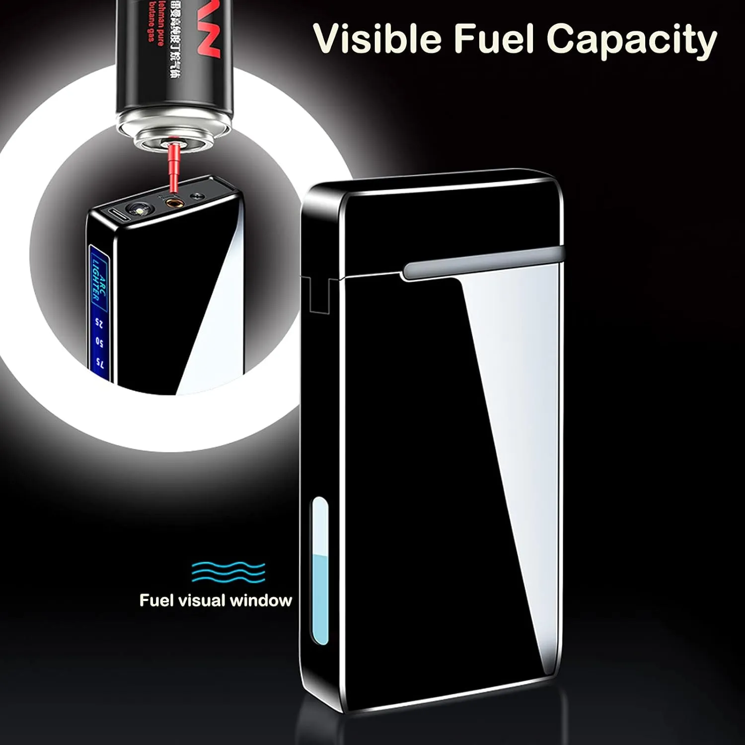 Arc Electric and Refillable Butane Jet Flame Torch Lighter 2 in 1, USB Rechargeable with LED Lighting Windproof for Fire, BBQs, Fireworks, Candle, Camping, Outdoor (Black Ice)
