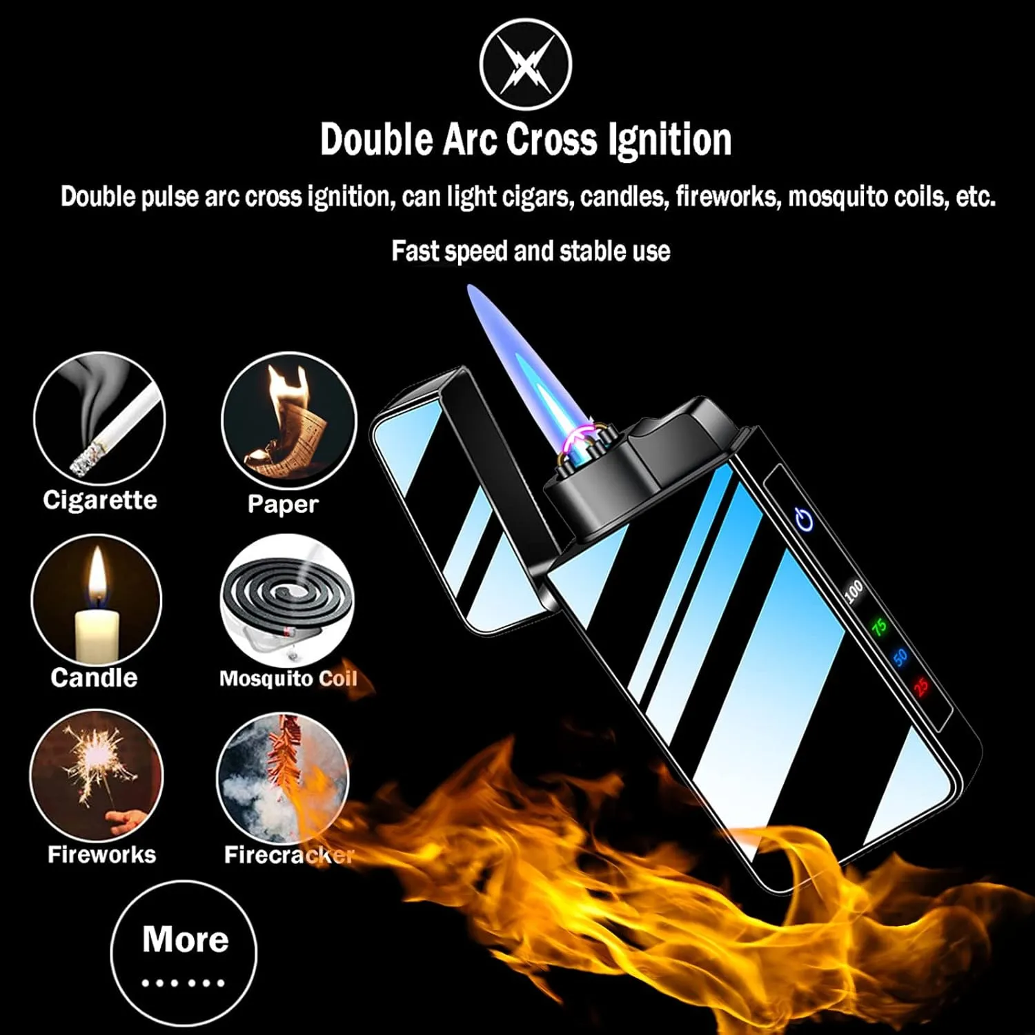 Arc Lighter Jet Flame Torch Lighters 2 in 1, Refillable Butane Electric USB Rechargeable, Premium Windproof with LED Display Power Infinity for BBQs,Candle,Camping (Blue Ice)