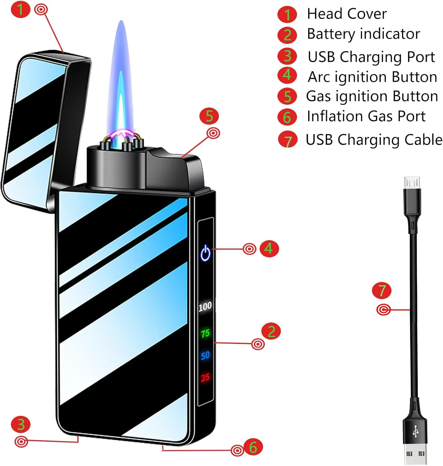 Arc Lighter Jet Flame Torch Lighters 2 in 1, Refillable Butane Electric USB Rechargeable, Premium Windproof with LED Display Power Infinity for BBQs,Candle,Camping (Blue Ice)