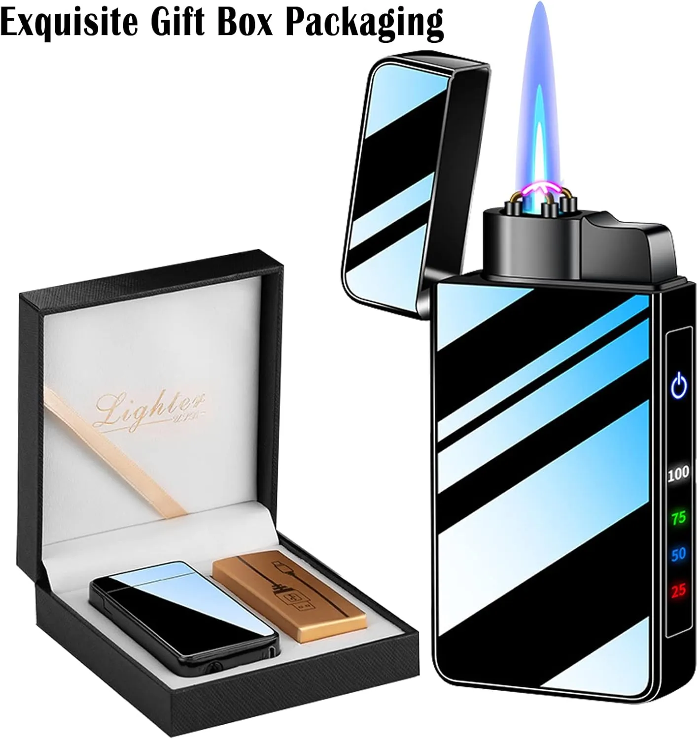 Arc Lighter Jet Flame Torch Lighters 2 in 1, Refillable Butane Electric USB Rechargeable, Premium Windproof with LED Display Power Infinity for BBQs,Candle,Camping (Blue Ice)