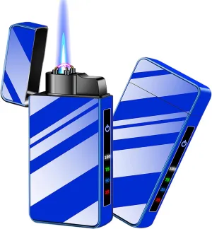 Arc Lighter Jet Flame Torch Lighters 2 in 1, Refillable Butane Electric USB Rechargeable, Premium Windproof with LED Display Power Infinity for BBQs,Candle,Camping (Blue Ice)