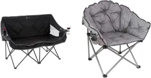 ARROWHEAD OUTDOOR 500lb Portable Folding Double Duo Camping Chair Loveseat Bundle with MacSports 375lb Padded Cushion Outdoor Folding Lounge Patio Club Chair, Gray