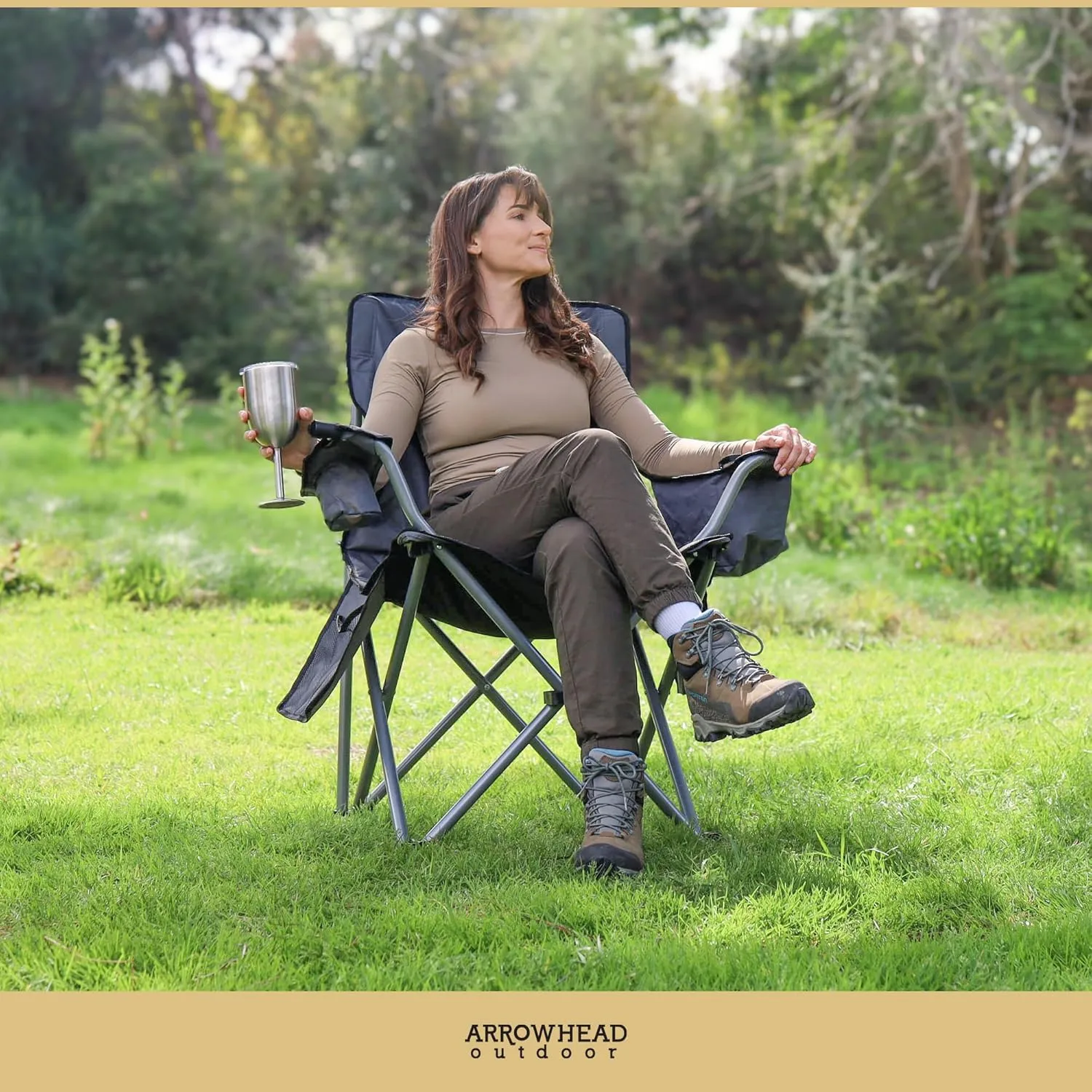 ARROWHEAD OUTDOOR Portable Heated Folding Camping Chair w/ 6-Can Cooler, 3 Heat Settings, Cup & Wine Glass Holder, Heavy-Duty Carrying Bag, Padded Armrests, Battery NOT Included, Supports up to 330lbs