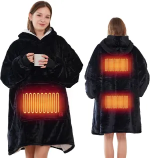 Askyli Wearable Heated Blanket Hoodie, USB Heated Oversized Hooded Blanket Adult 3 Heat Settings, Overheat Protection Cozy Warm Heated Hoodie Blanket Sweatshirt for Women with Sleeves & Giant Pocket