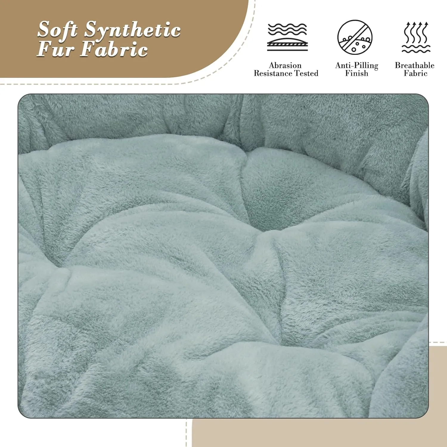 Athena Collection Comfy Saucer Chair, Folding Round Cozy Chair for Bedroom Living Room Faux Fur Reading Chair, Foldable Metal Frame Oversized Padded Lazy Chair Moon Chair for Adult, Teal