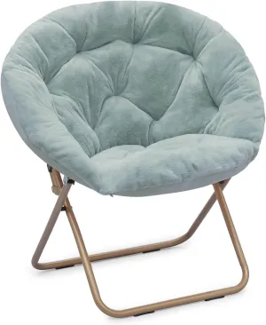 Athena Collection Comfy Saucer Chair, Folding Round Cozy Chair for Bedroom Living Room Faux Fur Reading Chair, Foldable Metal Frame Oversized Padded Lazy Chair Moon Chair for Adult, Teal