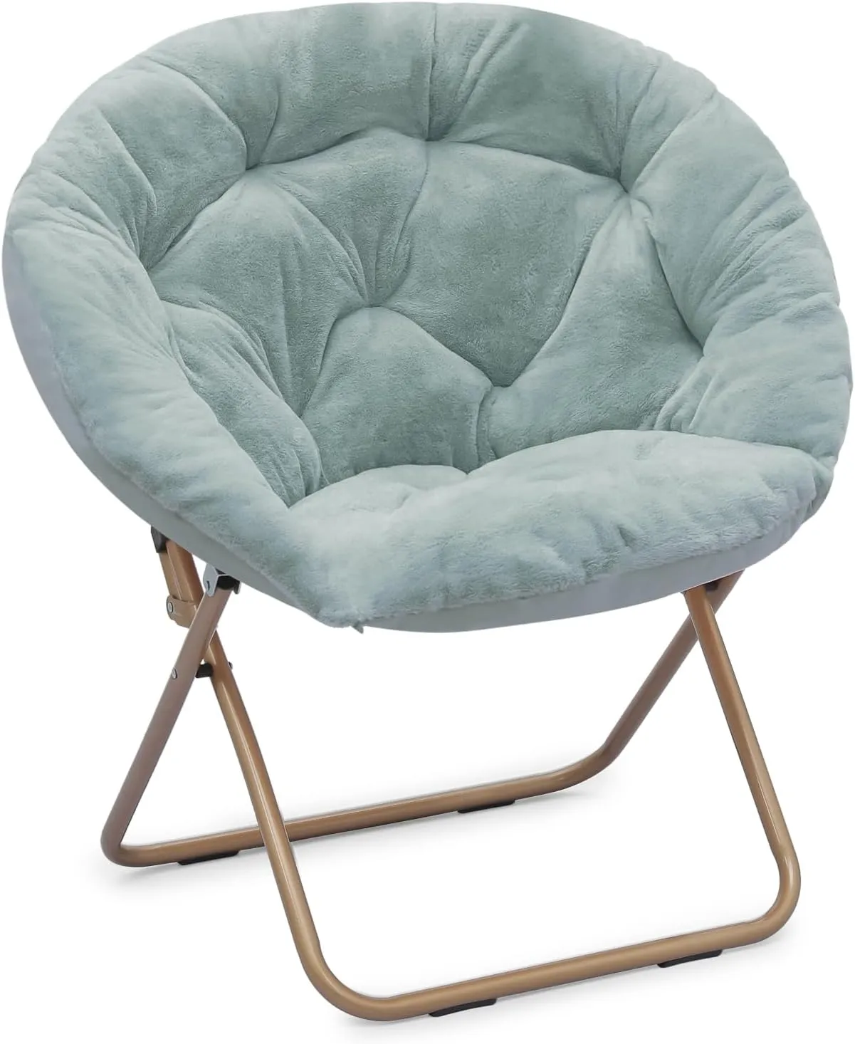 Athena Collection Comfy Saucer Chair, Folding Round Cozy Chair for Bedroom Living Room Faux Fur Reading Chair, Foldable Metal Frame Oversized Padded Lazy Chair Moon Chair for Adult, Teal