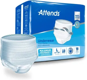 Attends Underwear, Large (44-58 Inch) Case of 72 (Formerly Attends Underwear Extra)