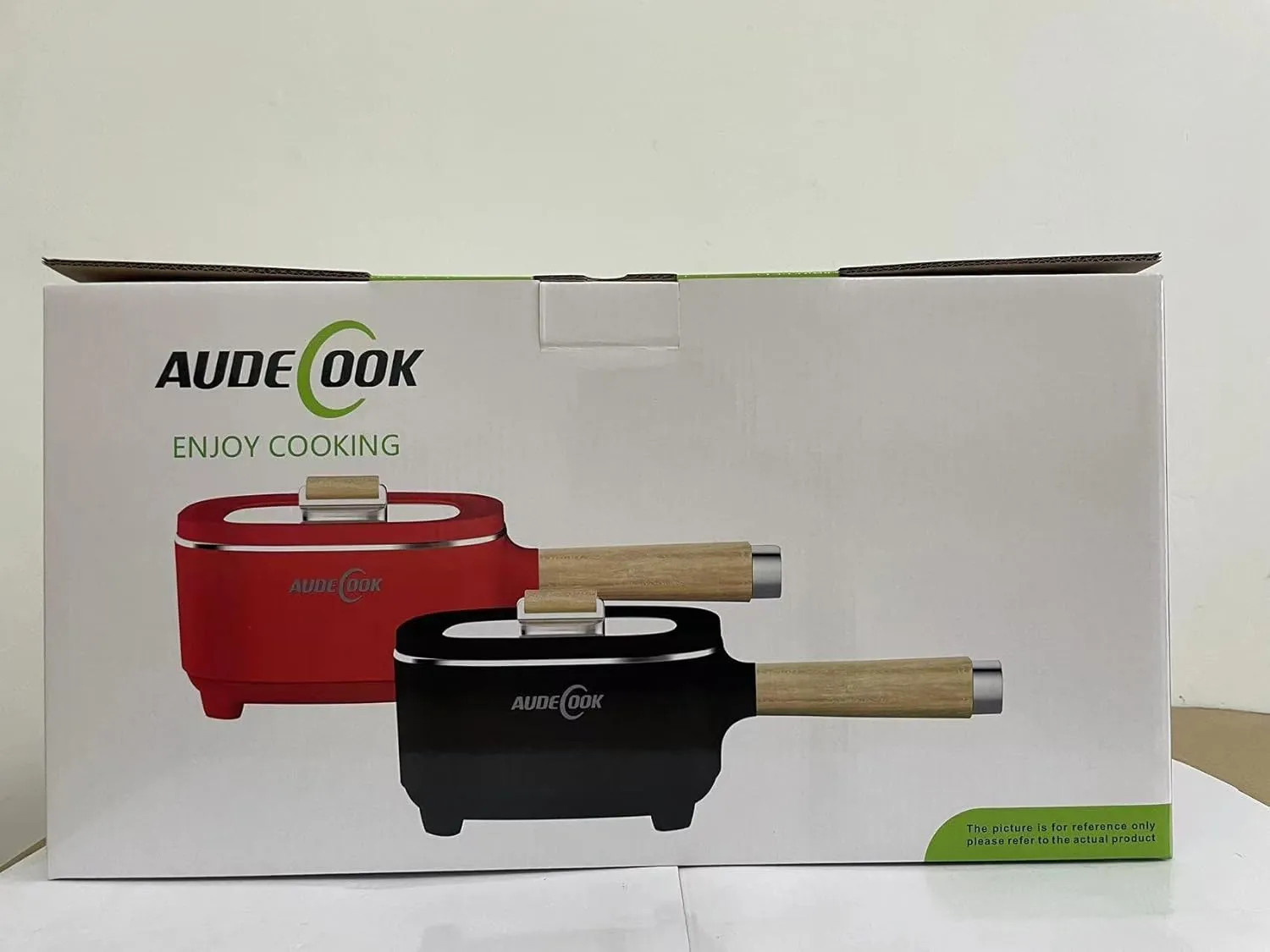 Audecook Hot Pot Electric 2L, Cermic Glaze Non-Stick Frying Pan 8 Inch, Portable Travel Cooker for Ramen/Steak/Fried Rice/Oatmeal/Soup, with Dual Power Control (Silicone Spatula Included)