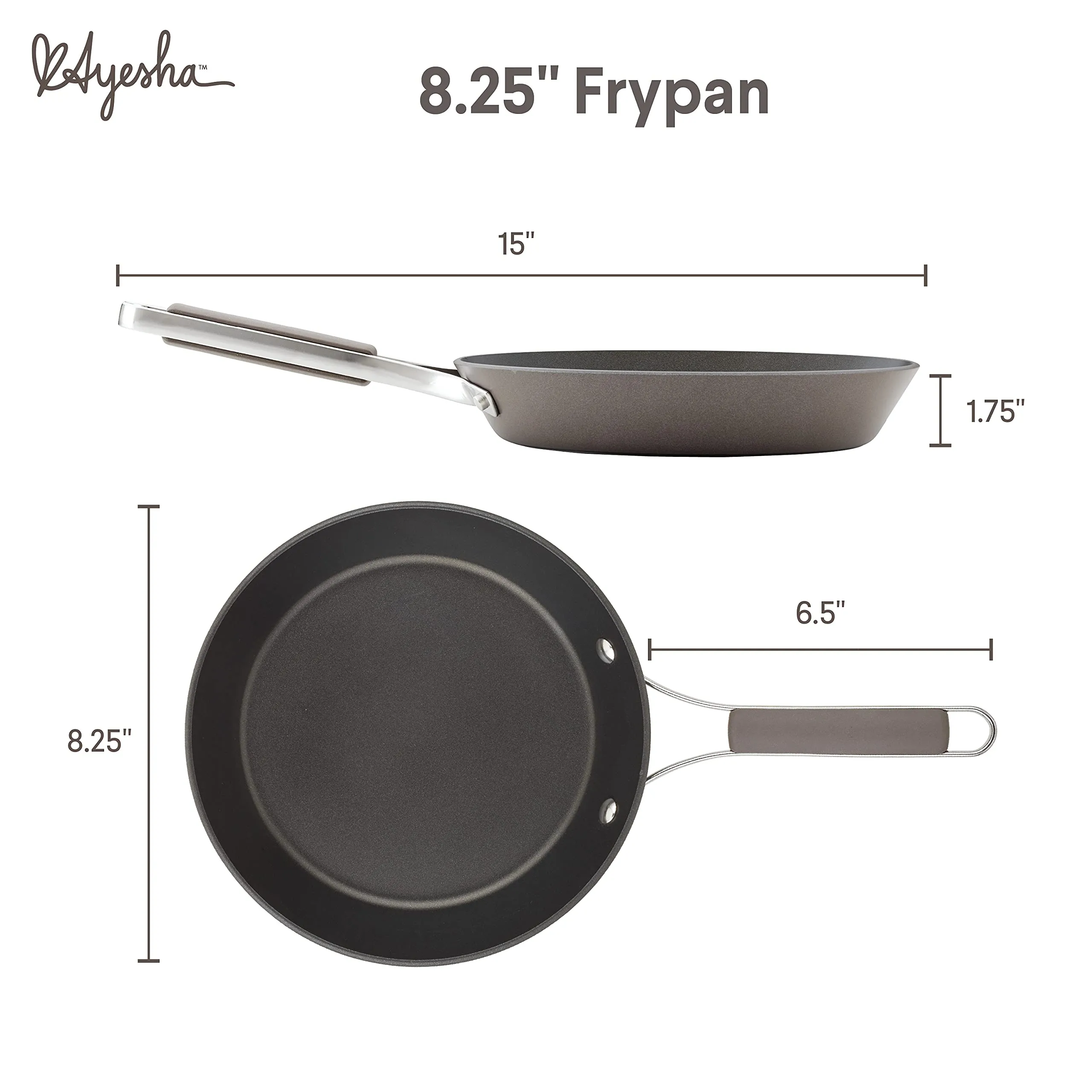 Ayesha Curry Kitchenware Hard Anodized Collection Nonstick Frying Pan, 8.25-Inch, Charcoal