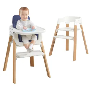 Baby High Chair,Toddler Eating Chairs with Tray & Removable Cushion & 4-Levels Pedal & Padded 5-Point Harness, Chair Grows with Kid for Dining, Studying（Navy Blue