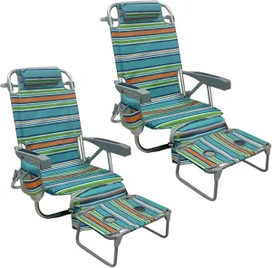 Backpack Beach Chair Aluminum 2 Pack with Folding Camping Table 5-Position Lay Flat Lounge Chair Outdoor for Adults with Insulated Cooler Bag and Cup Holder