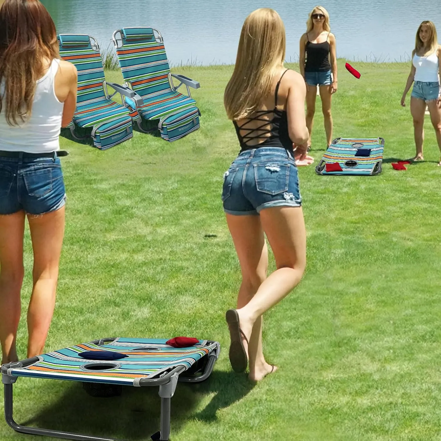 Backpack Beach Chair Aluminum 2 Pack with Folding Camping Table 5-Position Lay Flat Lounge Chair Outdoor for Adults with Insulated Cooler Bag and Cup Holder