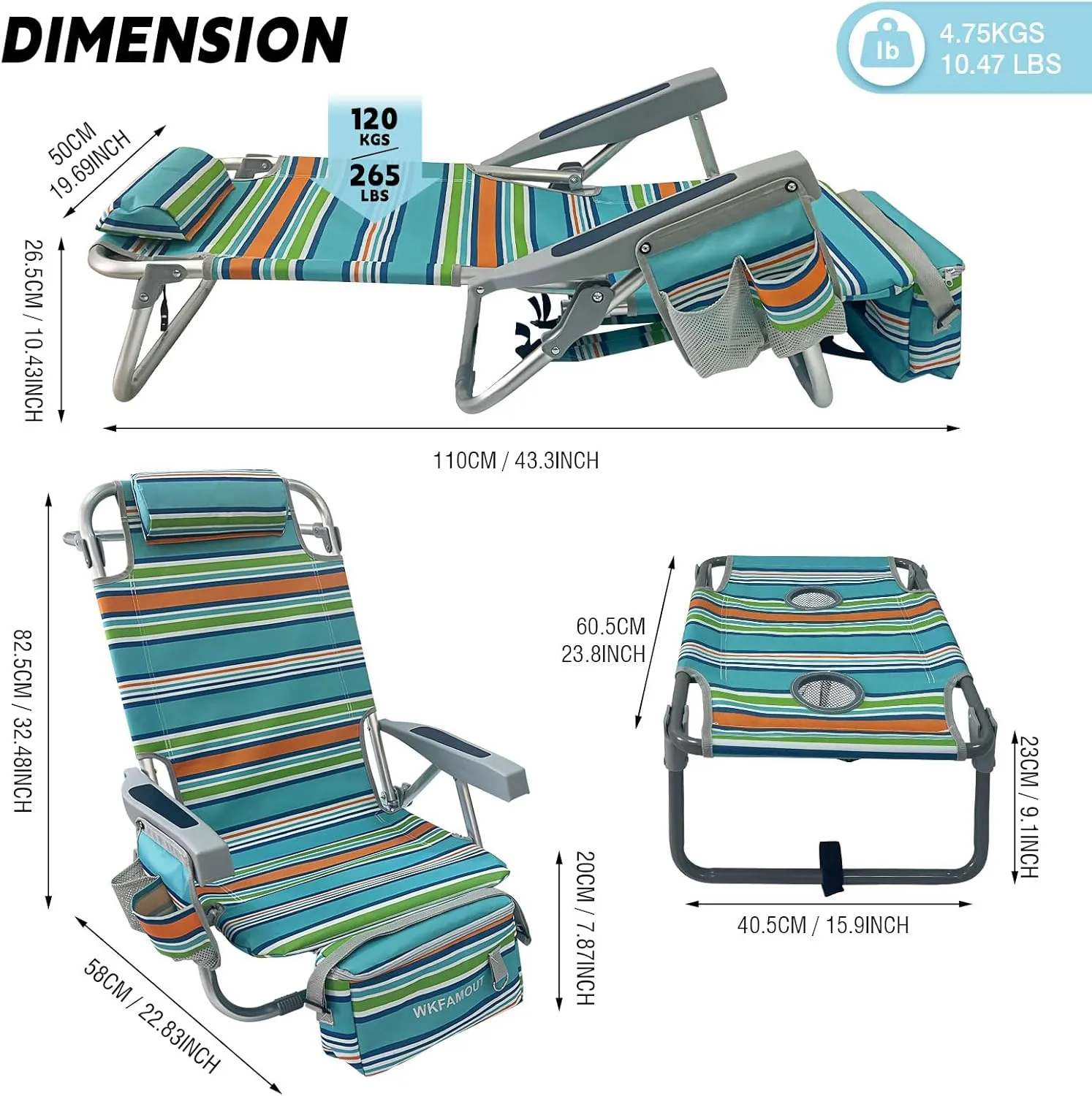 Backpack Beach Chair Aluminum 2 Pack with Folding Camping Table 5-Position Lay Flat Lounge Chair Outdoor for Adults with Insulated Cooler Bag and Cup Holder