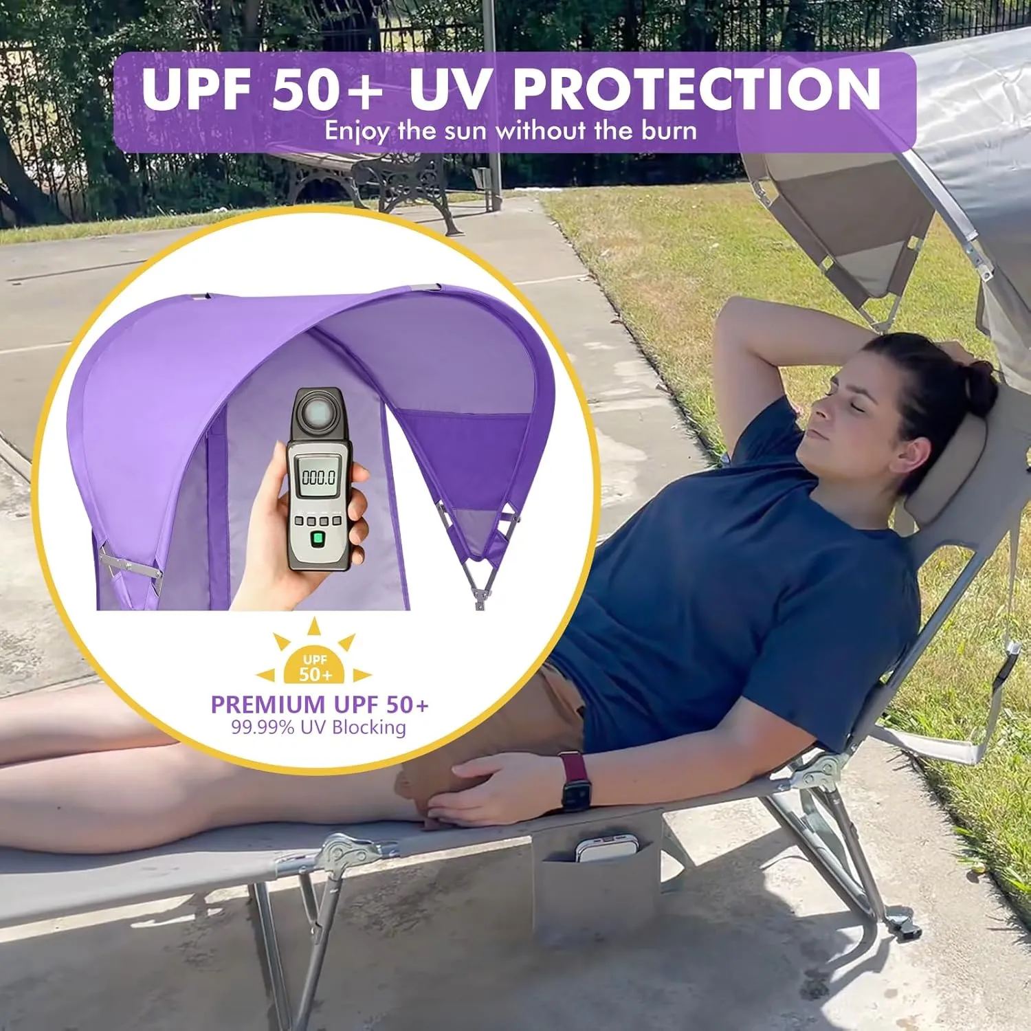 Backpack Beach Tanning Chair with Canopy Sun Shade & Face Hole, 6 Position Folding Lounge Sun Chair for Adults Outside Reading Sunbathing Poolside Camping Lawn, UPF 50 , Patent Design