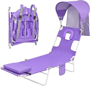 Backpack Beach Tanning Chair with Canopy Sun Shade & Face Hole, 6 Position Folding Lounge Sun Chair for Adults Outside Reading Sunbathing Poolside Camping Lawn, UPF 50 , Patent Design