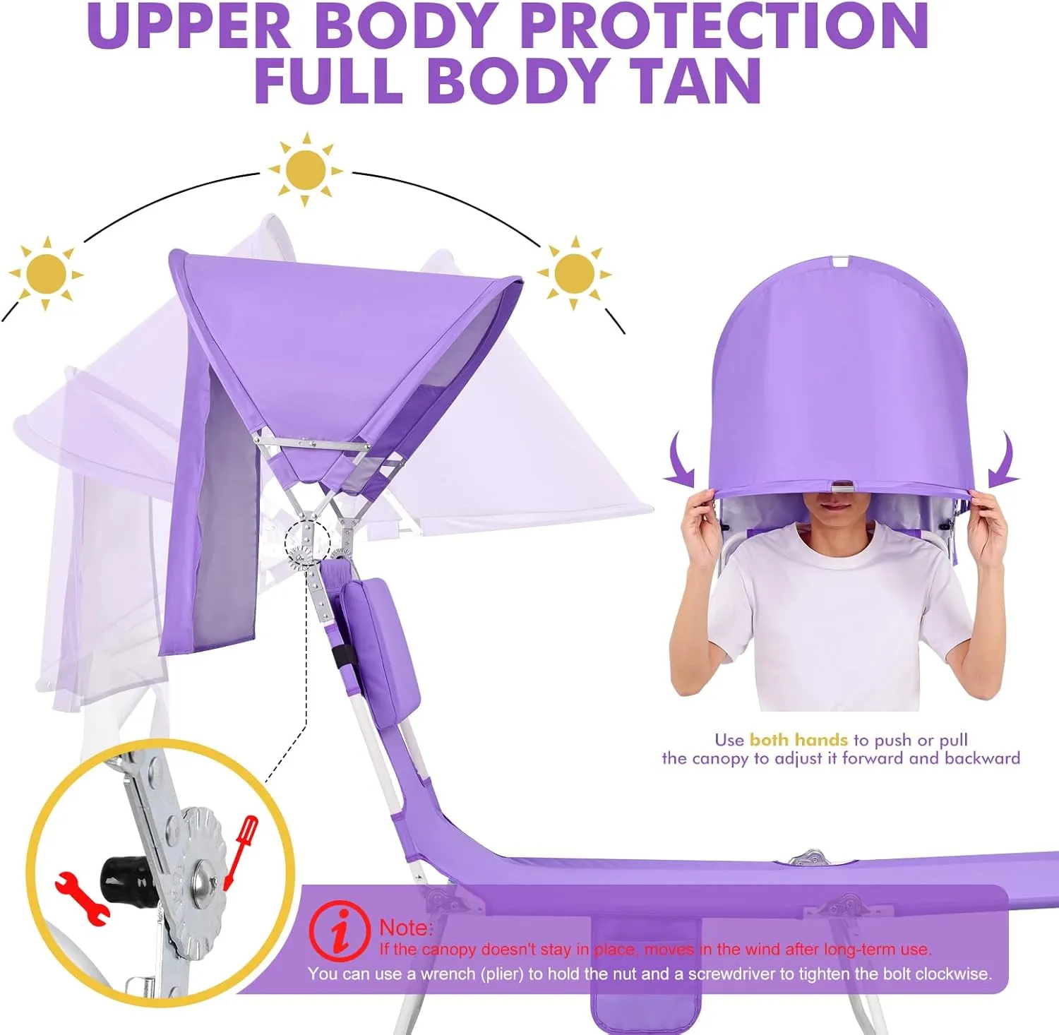 Backpack Beach Tanning Chair with Canopy Sun Shade & Face Hole, 6 Position Folding Lounge Sun Chair for Adults Outside Reading Sunbathing Poolside Camping Lawn, UPF 50 , Patent Design