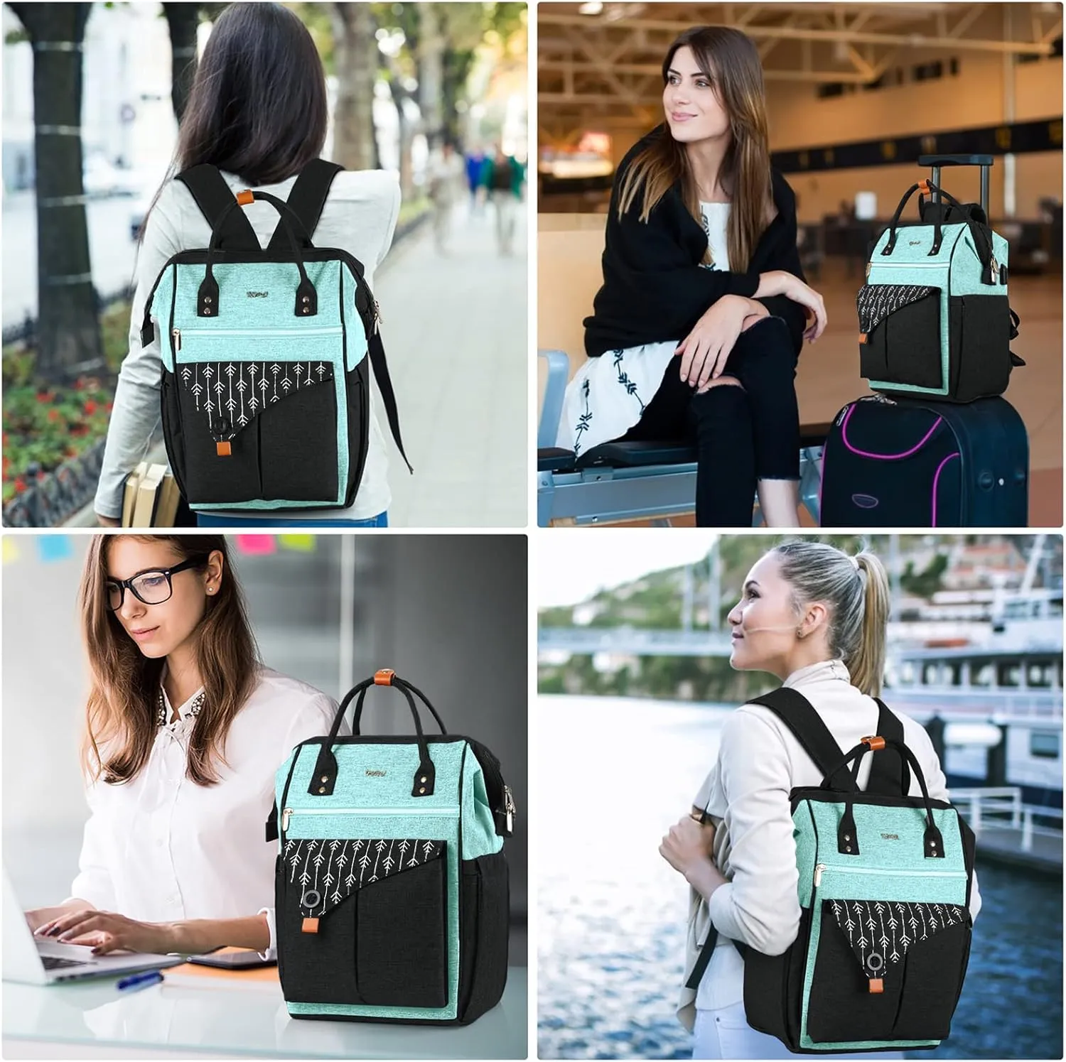 Backpack for Women School Backpack, 15.6 Inch Computer Back Pack with USB Charging Port Travel Bookbag for College Work Business, Gifts for Women Girls