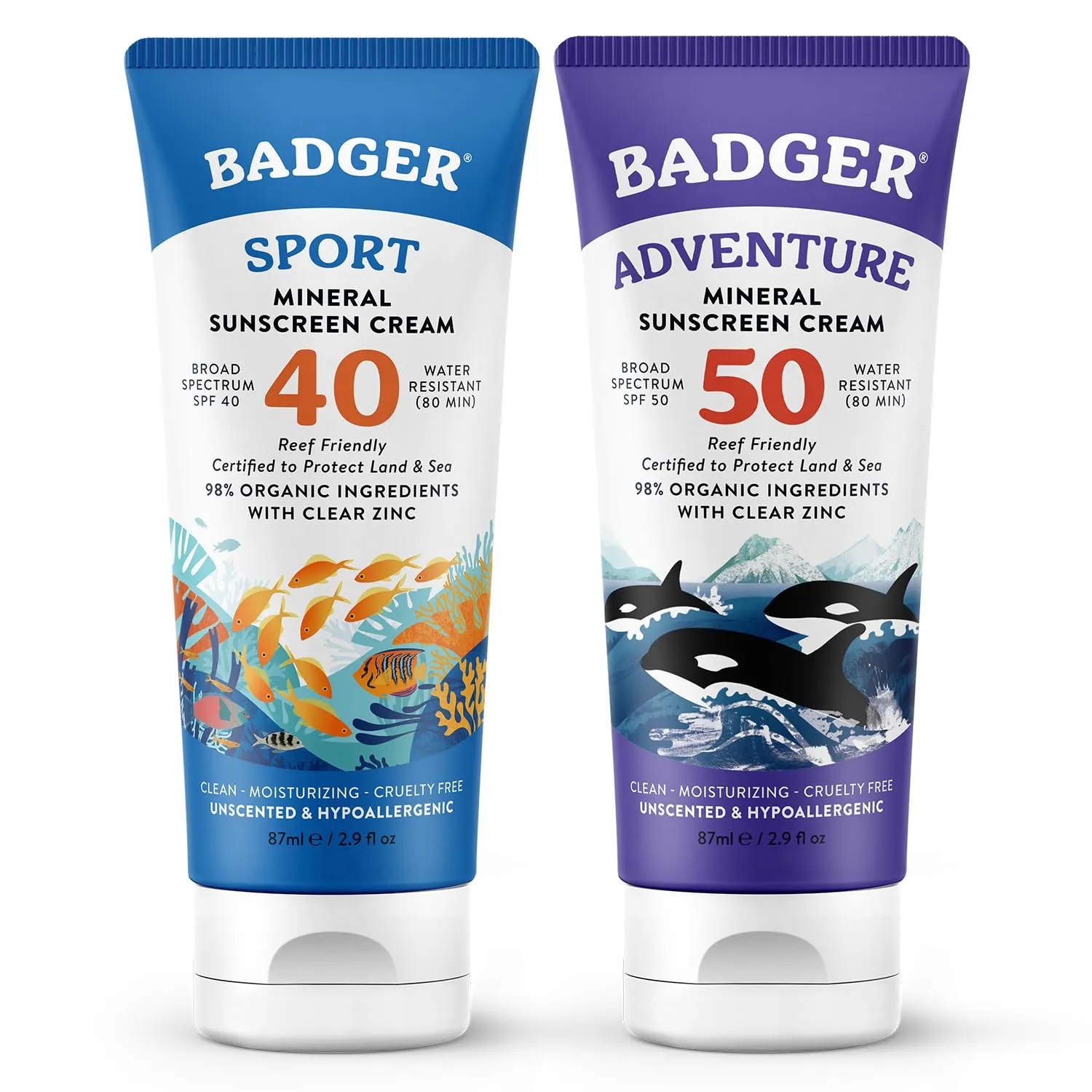 Badger SPF 40 Reef Safe Sport Sunscreen and SPF 50 Reef Safe Sunscreen
