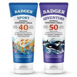 Badger SPF 40 Reef Safe Sport Sunscreen and SPF 50 Reef Safe Sunscreen