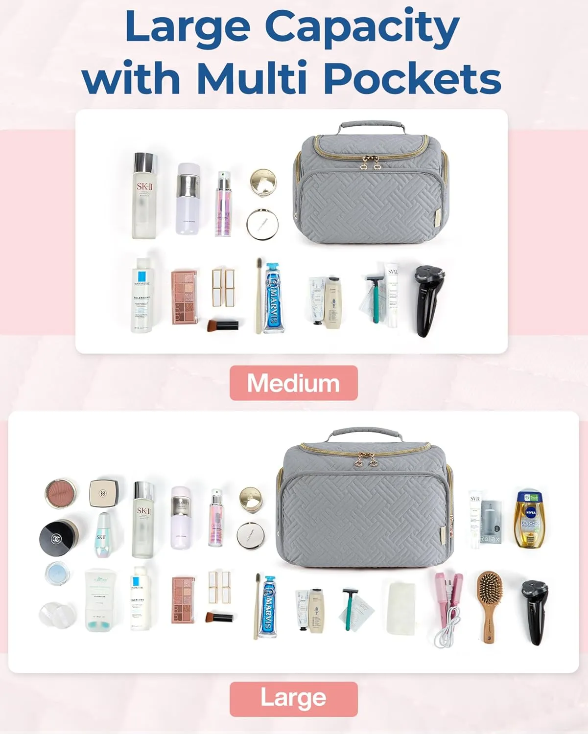BAGSMART Travel Toiletry Bag, Large Wide-open Travel Bag for Toiletries, Makeup Cosmetic Travel Bag with Handle