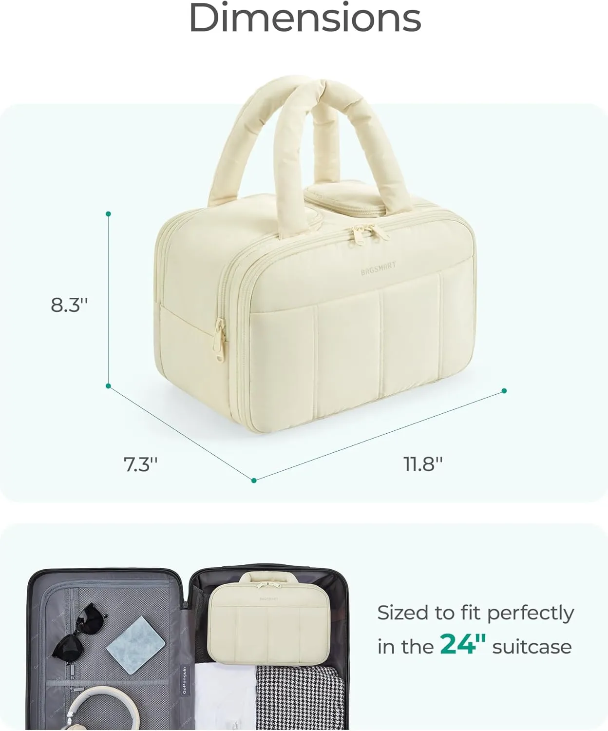 BAGSMART Travel Toiletry Bag, Puffy Large Toiletry Bag for Women, Lightweight Cosmetic Makeup Bag Organizer with Handle for Traveling, Accessories, Essentials, Toiletries (Black)