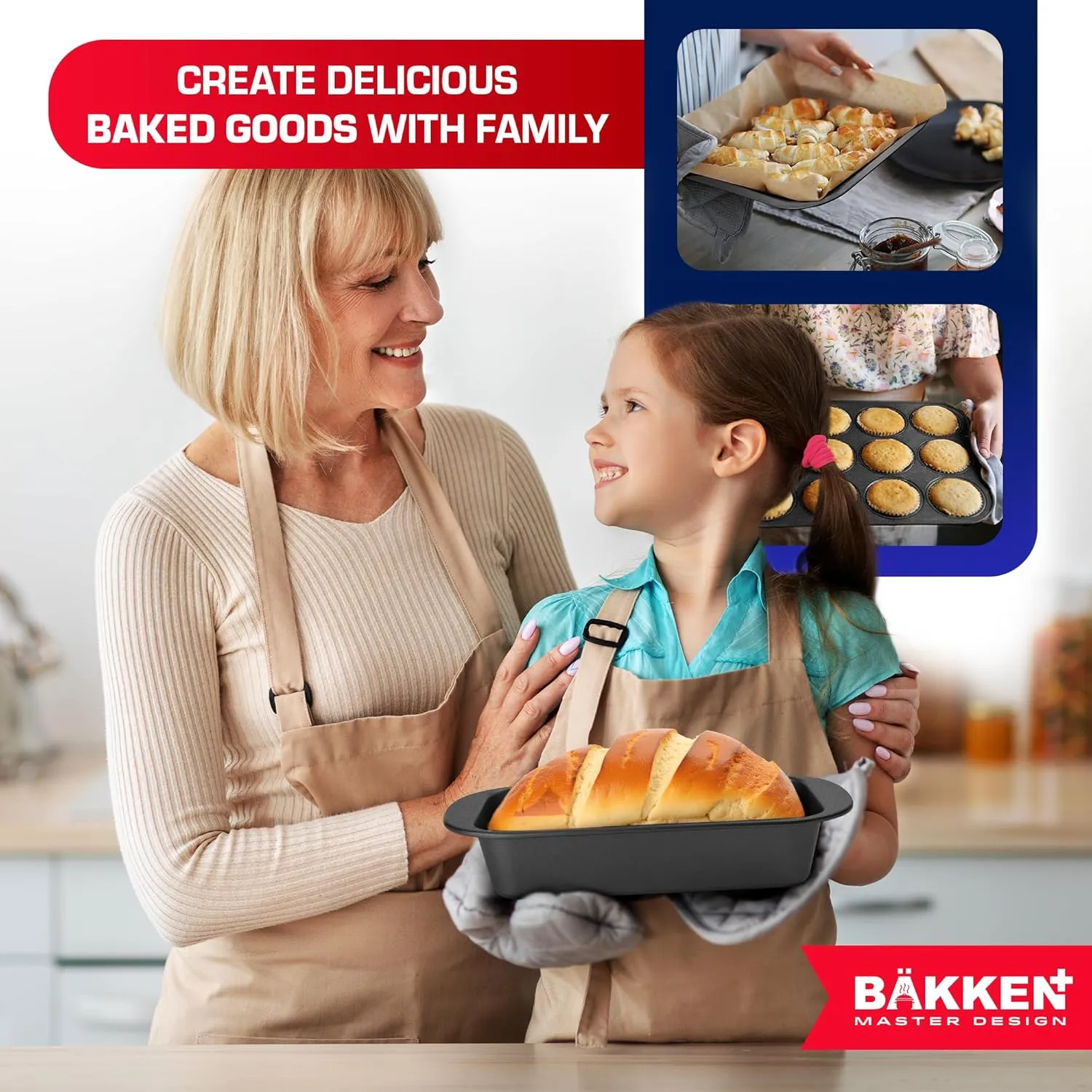 Baking Set – 10 Piece – Deluxe Non Stick Black Coating Inside and Outside – Carbon Steel Bakeware Set – PFOA PFOS and PTFE Free by Bakken