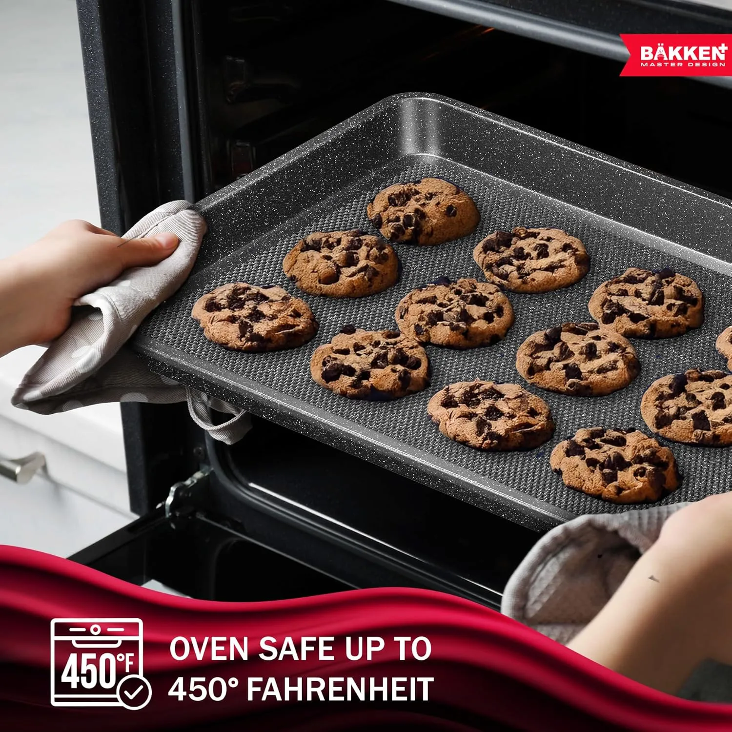 BAKKEN Kitchen Baking Pans - Small, Medium, and Large Cookie Pan (13.58×9.65, 15.75×11, 17.91×12.60), Nonstick, Diamond Texture Bottom, PFOA, PFOS, PTFE Free, Oven Safe (450°F), Pack of 3, Gray Marble