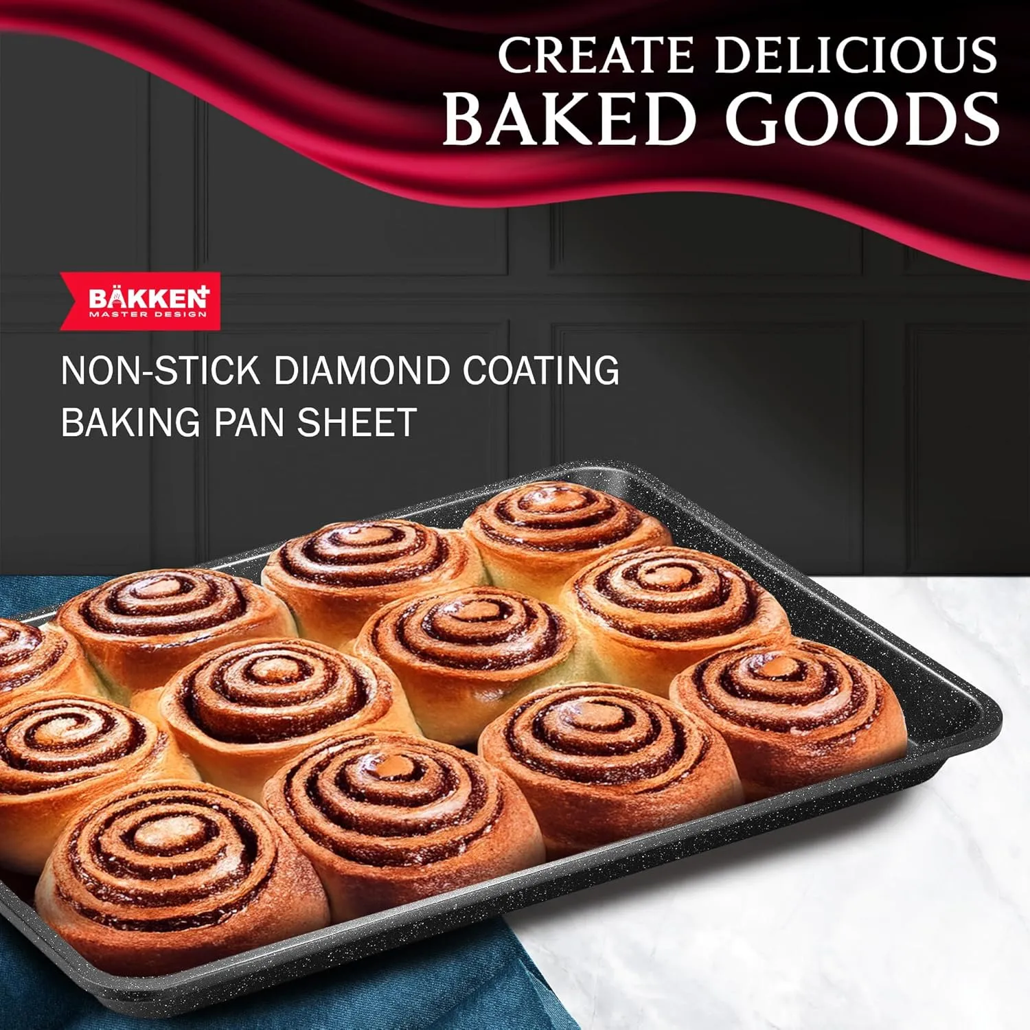 BAKKEN Kitchen Baking Pans - Small, Medium, and Large Cookie Pan (13.58×9.65, 15.75×11, 17.91×12.60), Nonstick, Diamond Texture Bottom, PFOA, PFOS, PTFE Free, Oven Safe (450°F), Pack of 3, Gray Marble