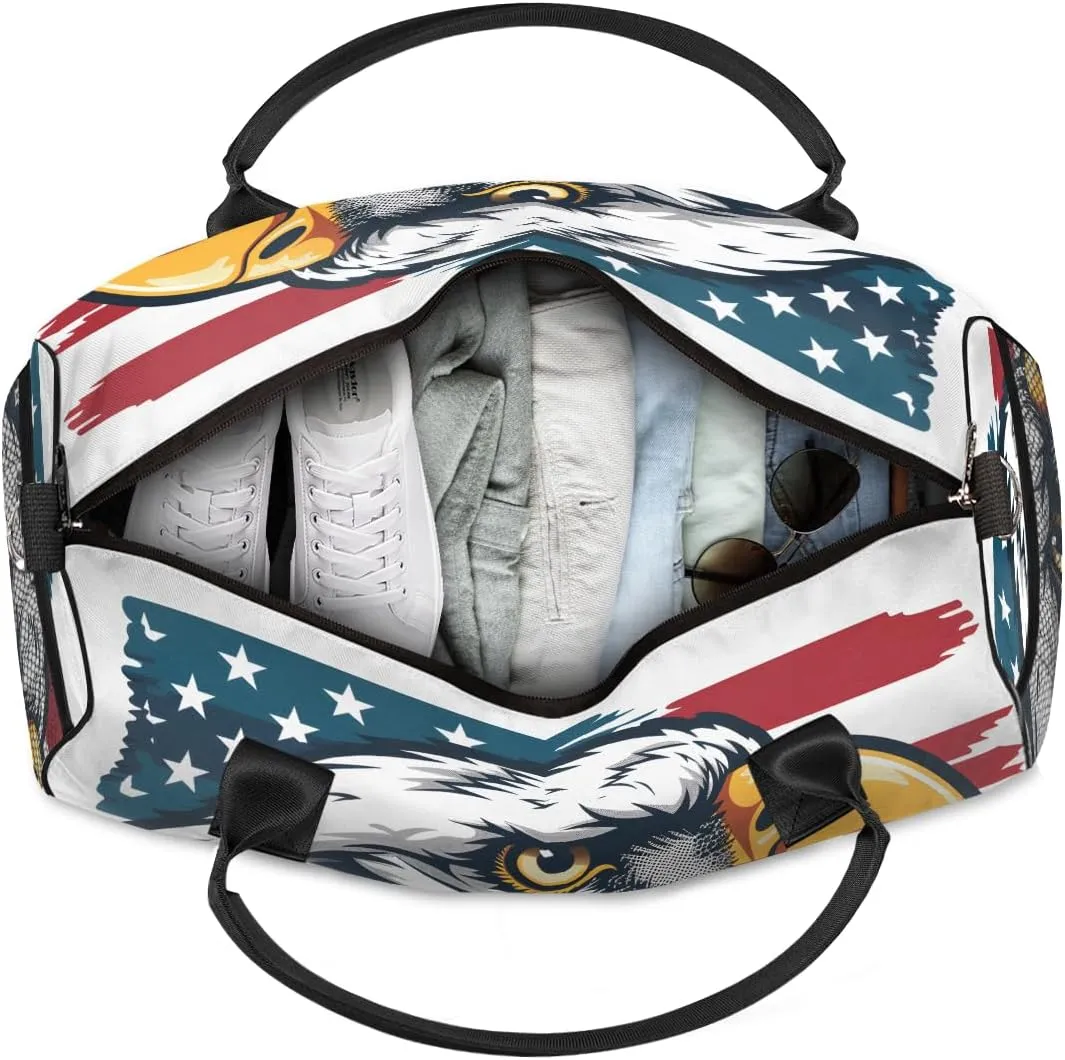 Bald Eagles American Flag Travel Duffle Bag for Women Men Foldable Waterproof Weekender Bag Carry on Tote for Overnight Sports Gym USA Flag