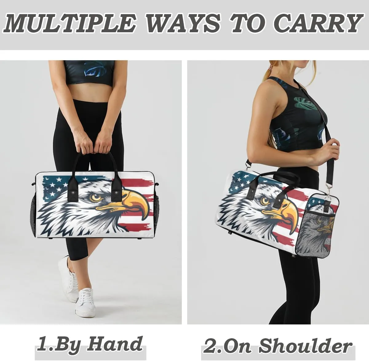 Bald Eagles American Flag Travel Duffle Bag for Women Men Foldable Waterproof Weekender Bag Carry on Tote for Overnight Sports Gym USA Flag