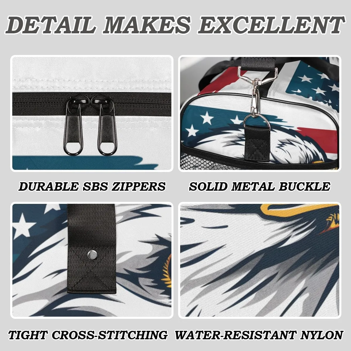 Bald Eagles American Flag Travel Duffle Bag for Women Men Foldable Waterproof Weekender Bag Carry on Tote for Overnight Sports Gym USA Flag