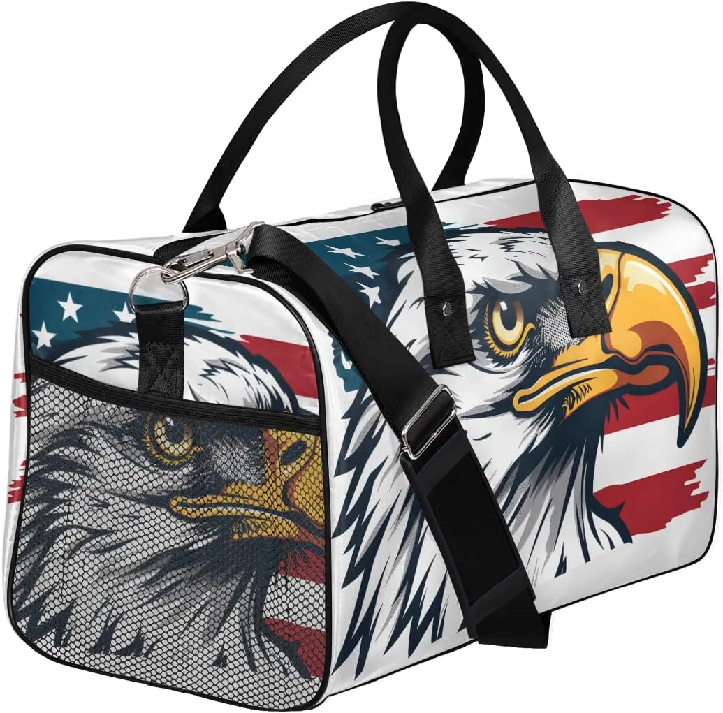 Bald Eagles American Flag Travel Duffle Bag for Women Men Foldable Waterproof Weekender Bag Carry on Tote for Overnight Sports Gym USA Flag