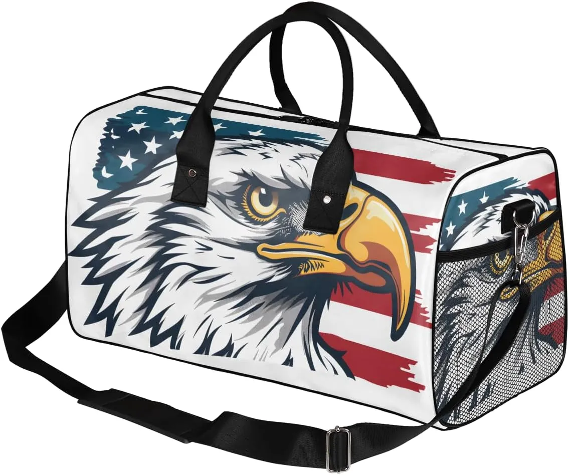 Bald Eagles American Flag Travel Duffle Bag for Women Men Foldable Waterproof Weekender Bag Carry on Tote for Overnight Sports Gym USA Flag