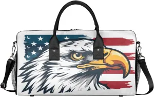 Bald Eagles American Flag Travel Duffle Bag for Women Men Foldable Waterproof Weekender Bag Carry on Tote for Overnight Sports Gym USA Flag