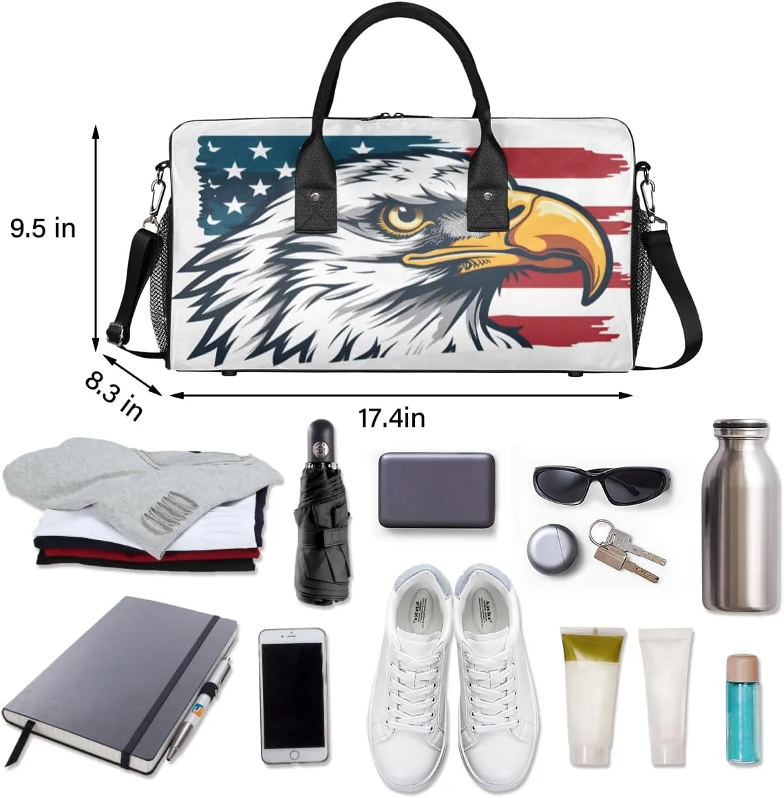 Bald Eagles American Flag Travel Duffle Bag for Women Men Foldable Waterproof Weekender Bag Carry on Tote for Overnight Sports Gym USA Flag