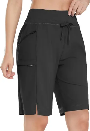 baleaf Women's Hiking Long Shorts 9"/11" Quick Dry Bermuda Cargo for Curvy Lightweight Pockets