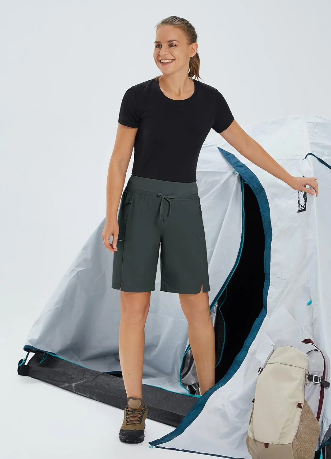 baleaf Women's Hiking Long Shorts 9"/11" Quick Dry Bermuda Cargo for Curvy Lightweight Pockets
