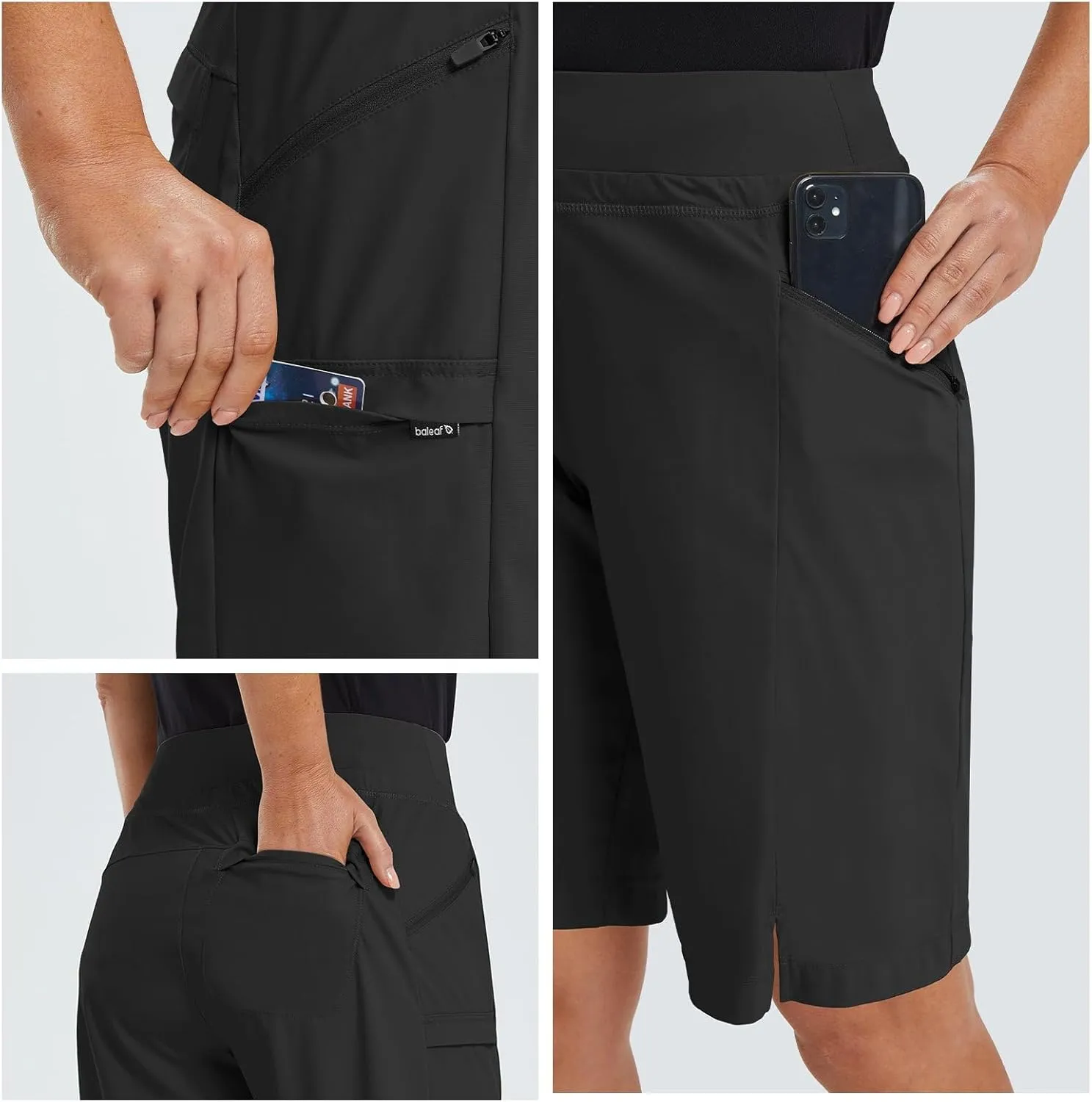 baleaf Women's Hiking Long Shorts 9"/11" Quick Dry Bermuda Cargo for Curvy Lightweight Pockets
