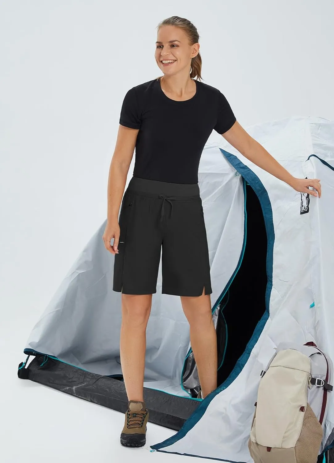 baleaf Women's Hiking Long Shorts 9"/11" Quick Dry Bermuda Cargo for Curvy Lightweight Pockets