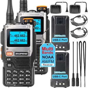 BAOFENG K61 Multi-Band Ham Radio Handheld (Upgrade of UV-5R), Long Range Two Way Radio, UHF/VHF/1.25M/NOAA/FM/AM Multi Band Receiver, with 2600mAh Battery USB-C Charging, 999CH