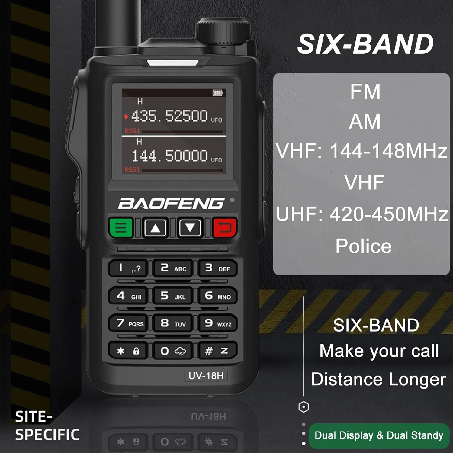 BAOFENG UV-18H 6 Band Ham Radio GPS NOAA USB-C Charging Two Way Radio Long Range 5W Max Wireless Copy Frequency Walkie Talkie 1.77in LCD Screen with 771 Antenna Kit