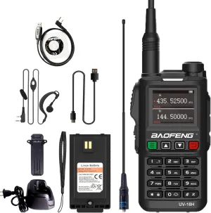 BAOFENG UV-18H 6 Band Ham Radio GPS NOAA USB-C Charging Two Way Radio Long Range 5W Max Wireless Copy Frequency Walkie Talkie 1.77in LCD Screen with 771 Antenna Kit