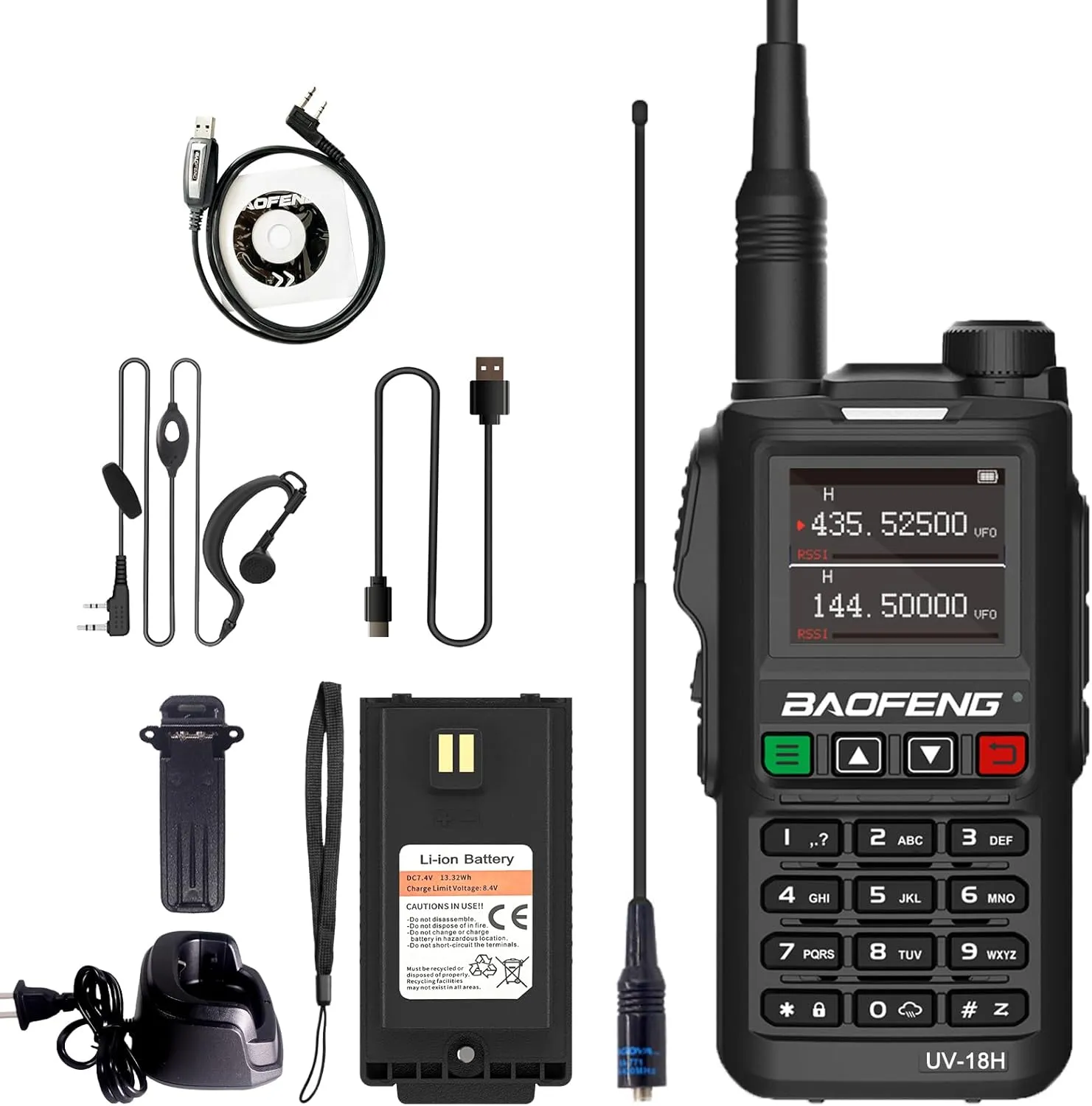 BAOFENG UV-18H 6 Band Ham Radio GPS NOAA USB-C Charging Two Way Radio Long Range 5W Max Wireless Copy Frequency Walkie Talkie 1.77in LCD Screen with 771 Antenna Kit