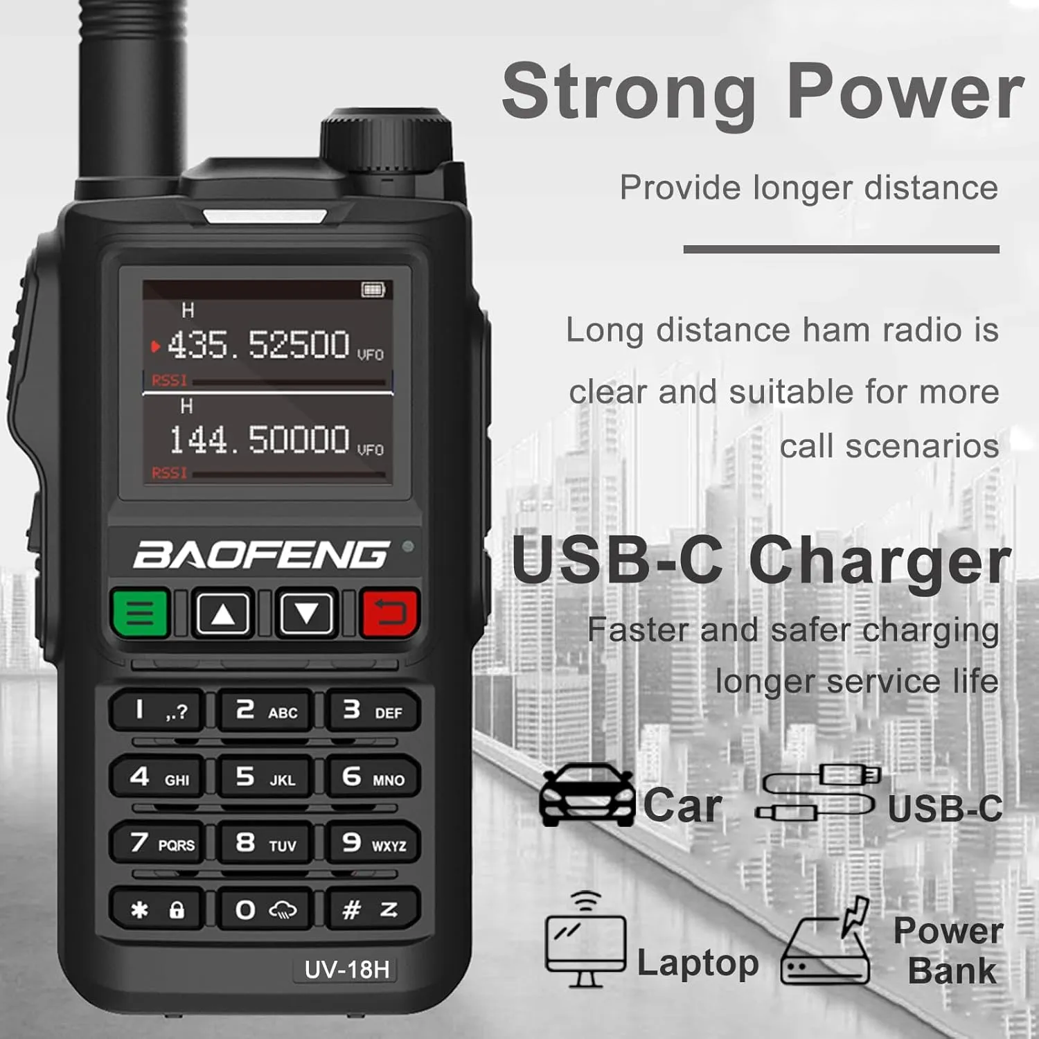 BAOFENG UV-18H 6 Band Ham Radio GPS NOAA USB-C Charging Two Way Radio Long Range 5W Max Wireless Copy Frequency Walkie Talkie 1.77in LCD Screen with 771 Antenna Kit