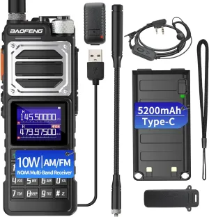 BAOFENG UV-25 Ham Radio 10W Long Range Handheld Tactical Tri-Power Walkie Talkies NOAA Weather Receiver 5200mAh Type-C Charging Two Way Radios,Copy Frequency,Airband Full Kit