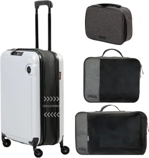 BARA 3 Piece Hardside Expandable Carry On Luggage with TSA Lock and Double Spinner Wheels - Includes Packing Cubes & Toiletry Bag - Water Resistant Rolling Suitcase & Travel Accessories, Silver